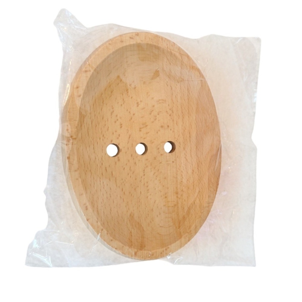 Beechwood Soap Dish Tray Natural Tan Oval Self-Draining Non-Slip